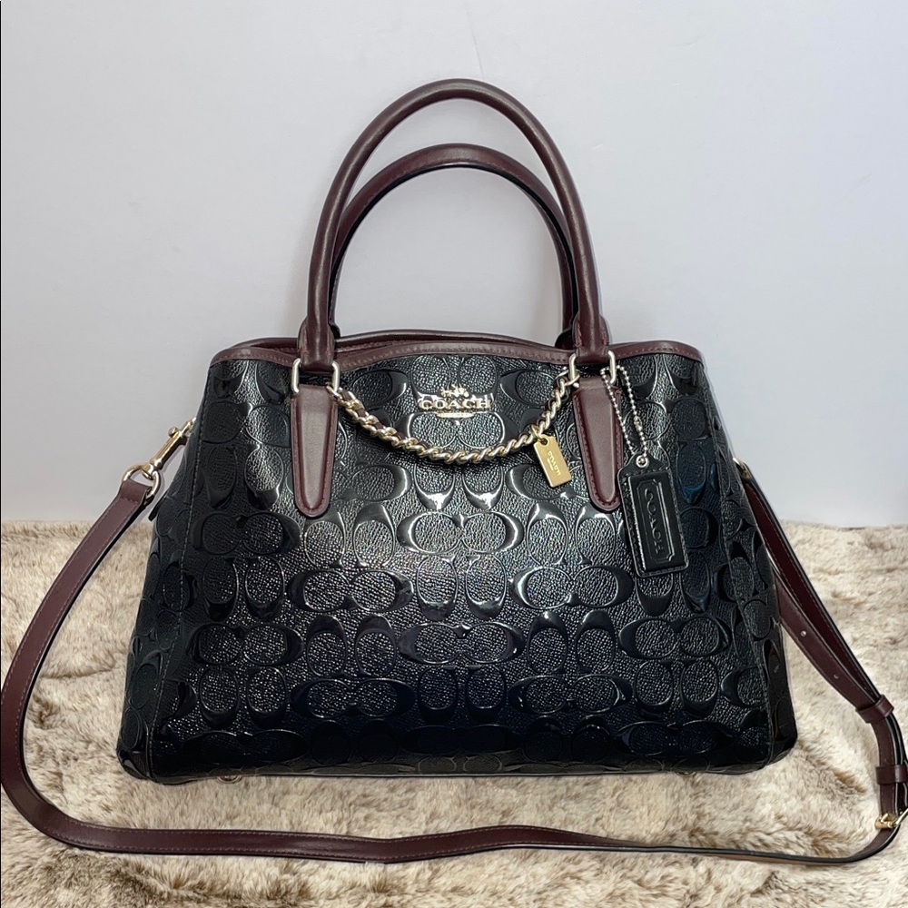 Coach Small ‘Margot’ Debossed Signature Patent Leather Carryall